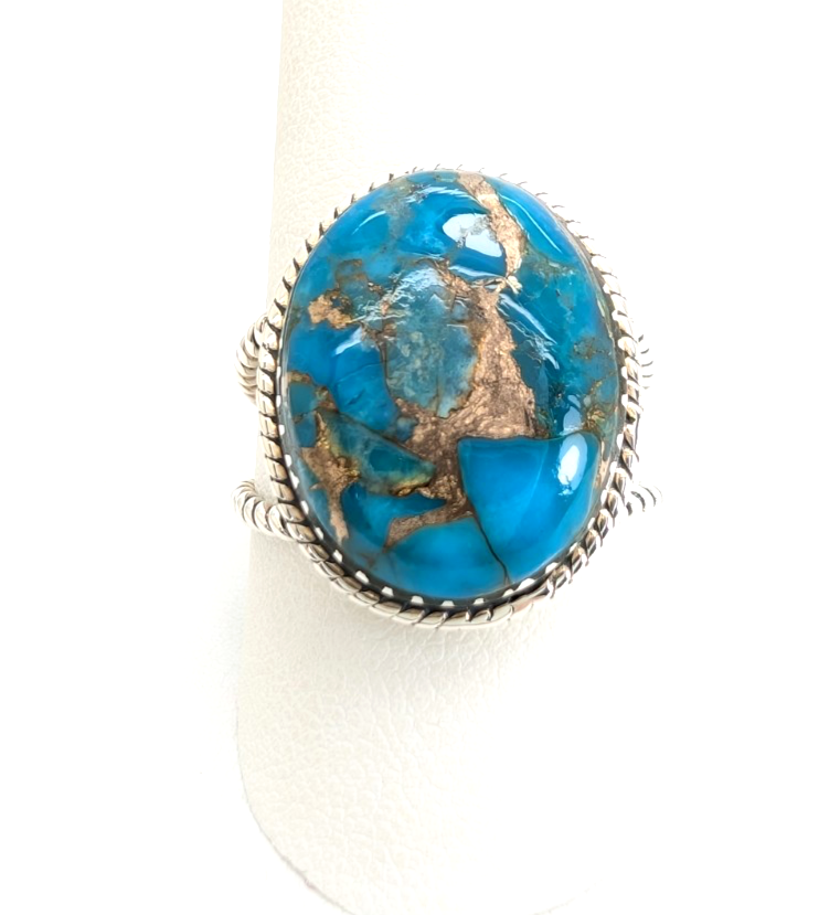 Sterling Silver 925 Turquoise Rope Ring 14639 - Image 8