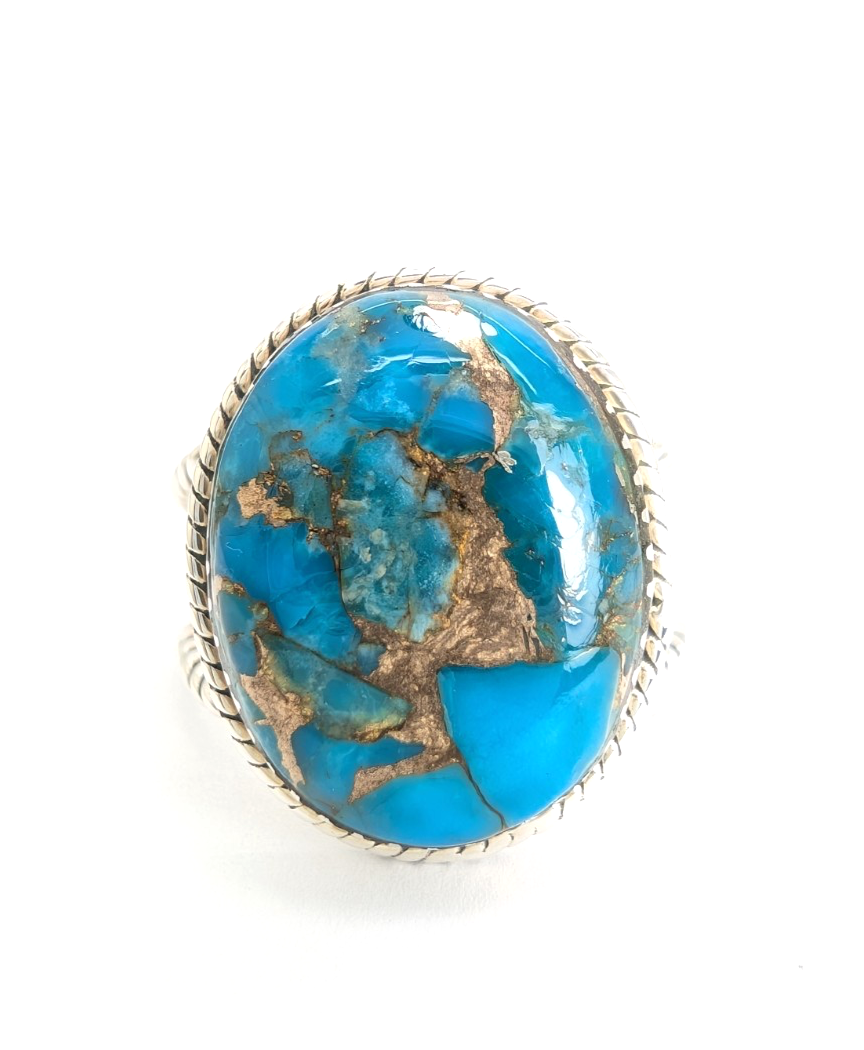 Sterling Silver 925 Turquoise Rope Ring 14639 - Image 9