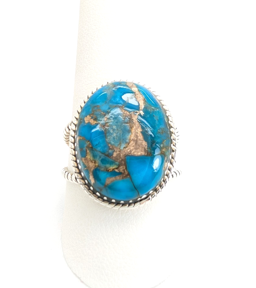 Sterling Silver 925 Turquoise Rope Ring 14639 - Image 10