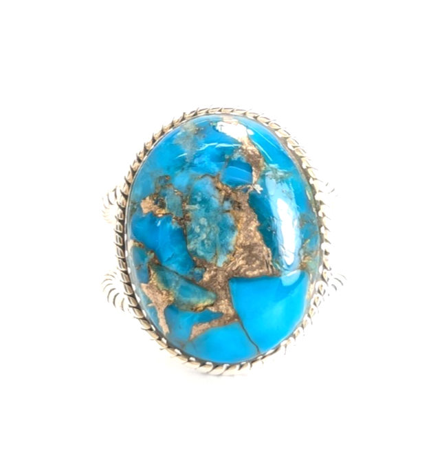 Sterling Silver 925 Turquoise Rope Ring 14639 - Image 11