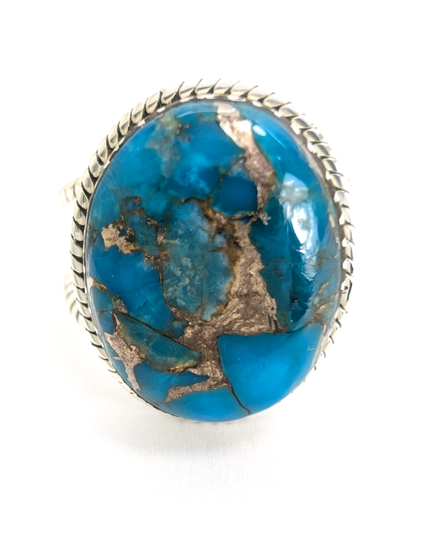 Sterling Silver 925 Turquoise Rope Ring 14639 - Image 12