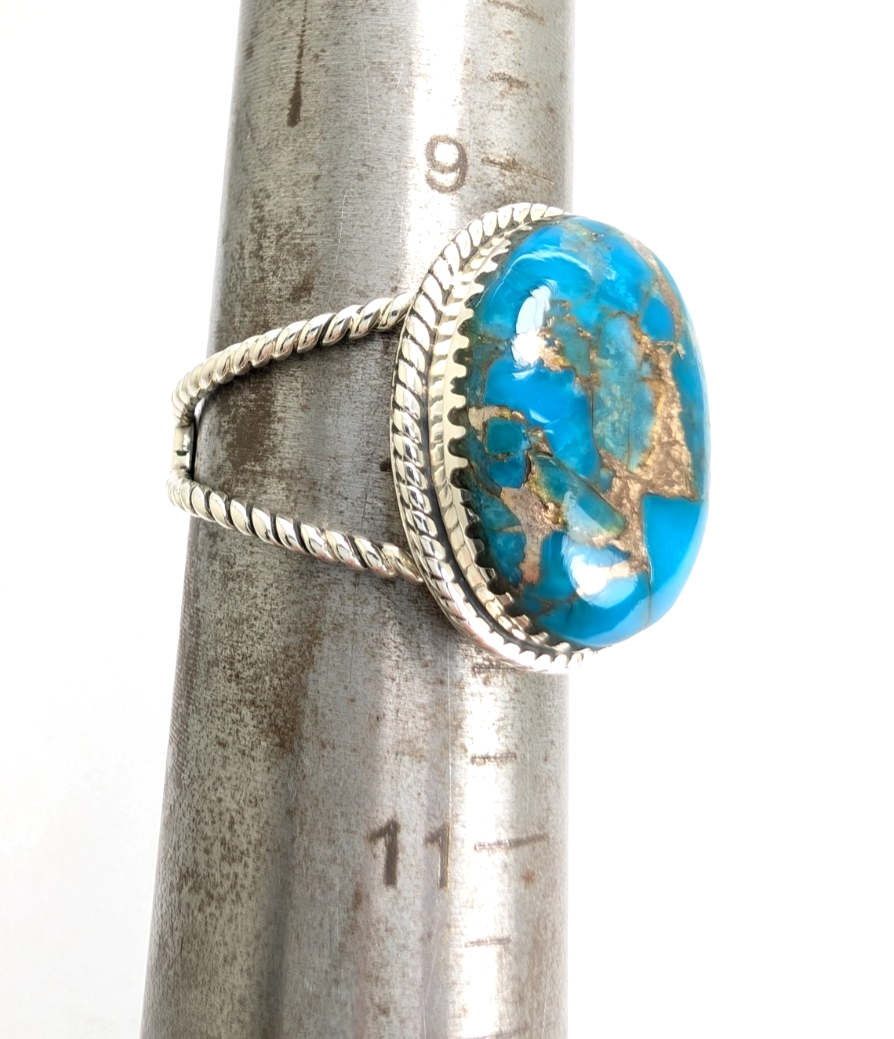 Sterling Silver 925 Turquoise Rope Ring 14639 - Image 13