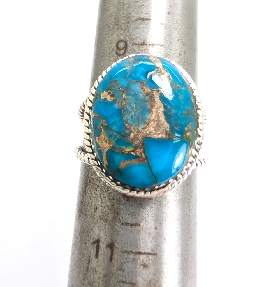Sterling Silver 925 Turquoise Rope Ring 14639 - Image 14
