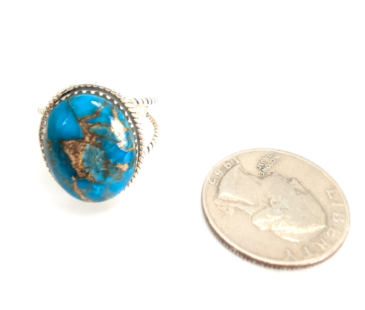 Sterling Silver 925 Turquoise Rope Ring 14639 - Image 18