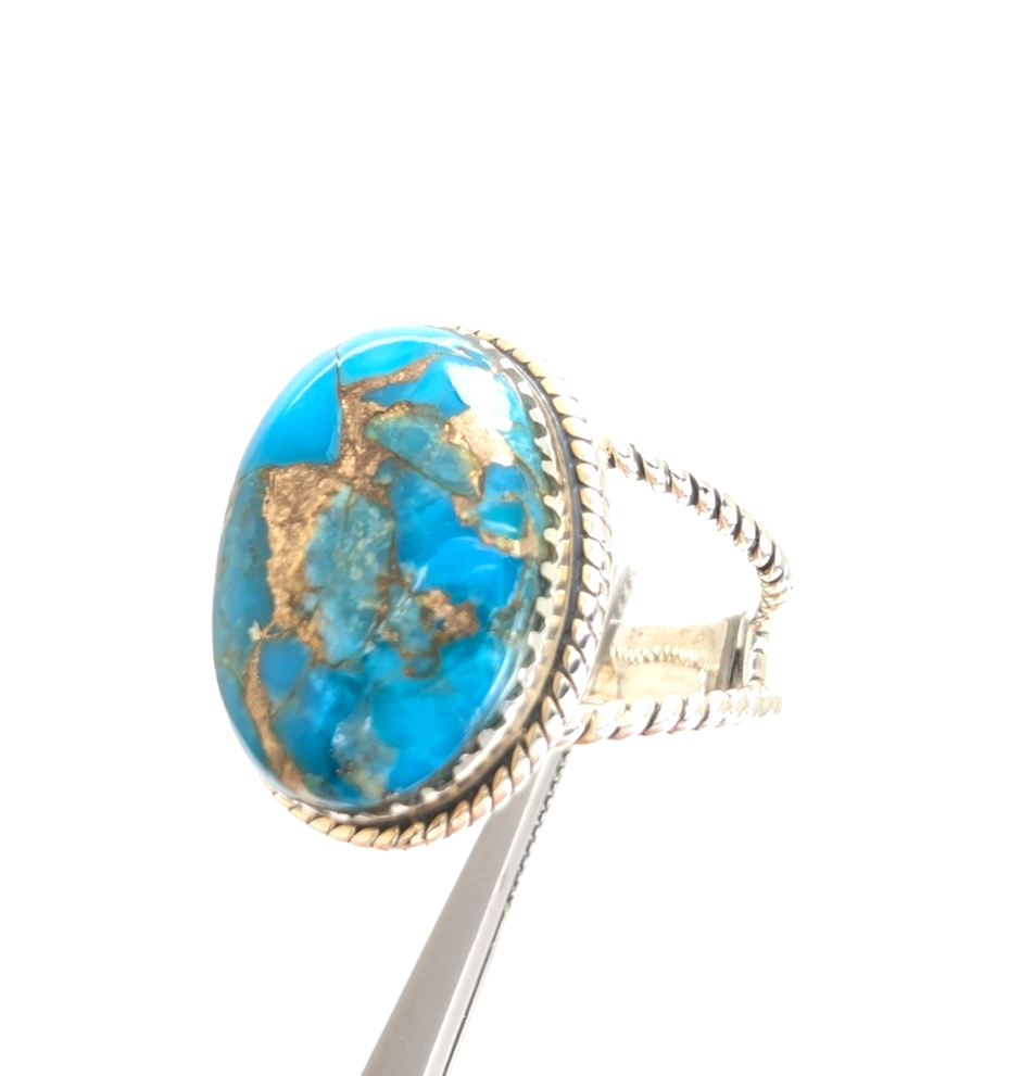 Sterling Silver 925 Turquoise Rope Ring 14639 - Image 19