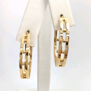 14K Yellow Gold  Marquise Dotted Hoop Earrings 11077