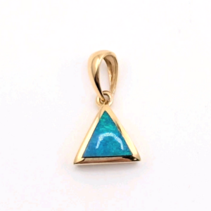 14K Yellow Gold Blue Opal Triangle Gemstone Pendant 20480