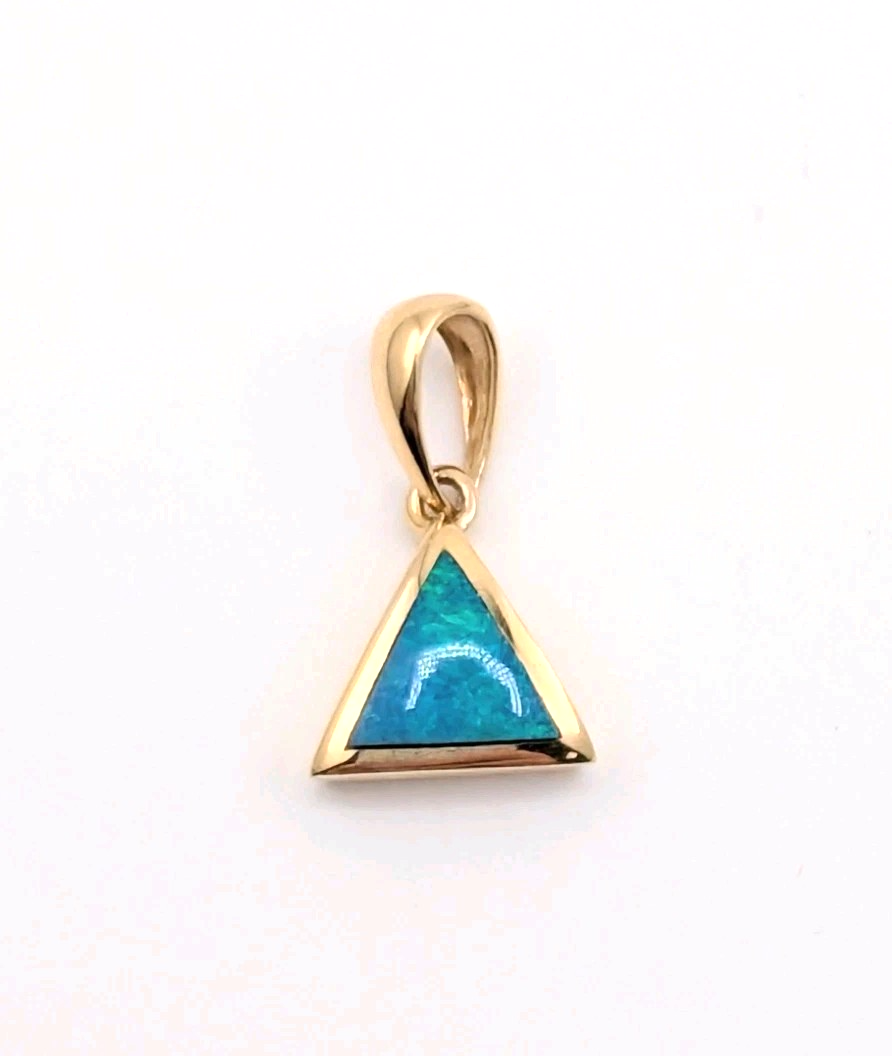 14K Yellow Gold Blue Opal Triangle Gemstone Pendant 20480