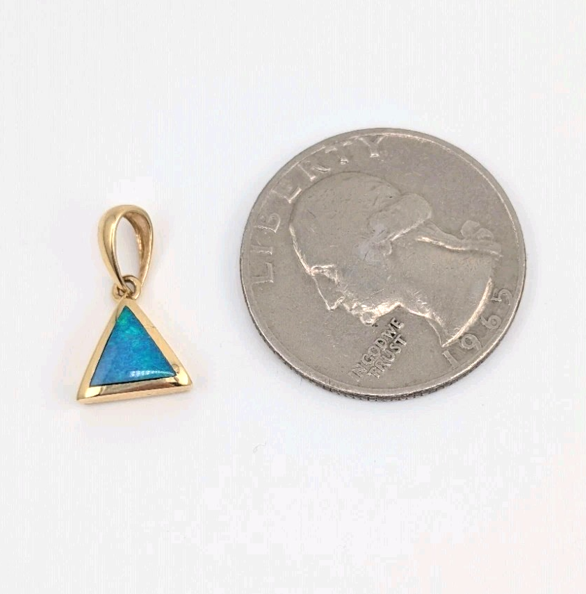 14K Yellow Gold Blue Opal Triangle Gemstone Pendant 20480 - Image 2