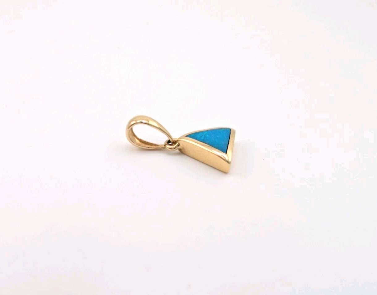 14K Yellow Gold Blue Opal Triangle Gemstone Pendant 20480 - Image 3