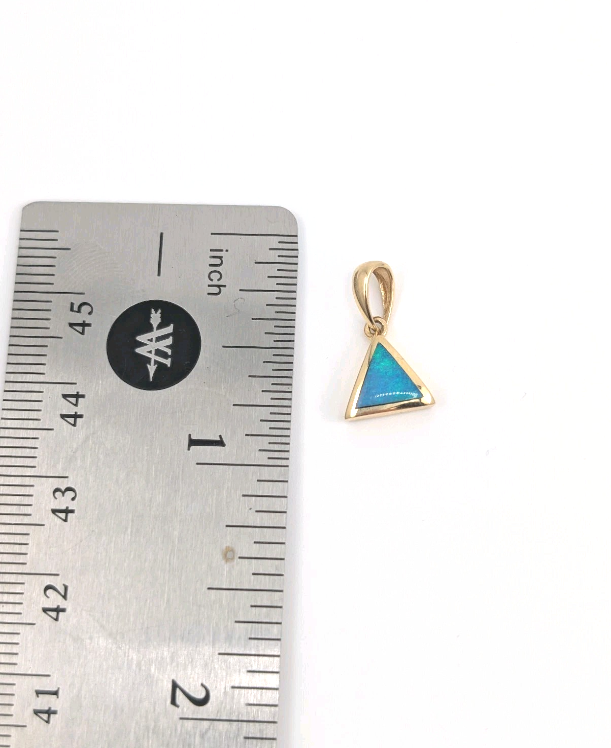 14K Yellow Gold Blue Opal Triangle Gemstone Pendant 20480 - Image 5