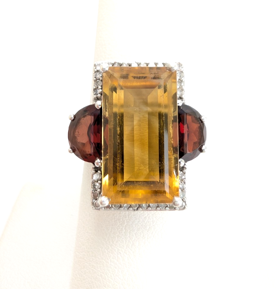 Sterling Silver 925 Citrine & Garnet Ring R1072- CRN38