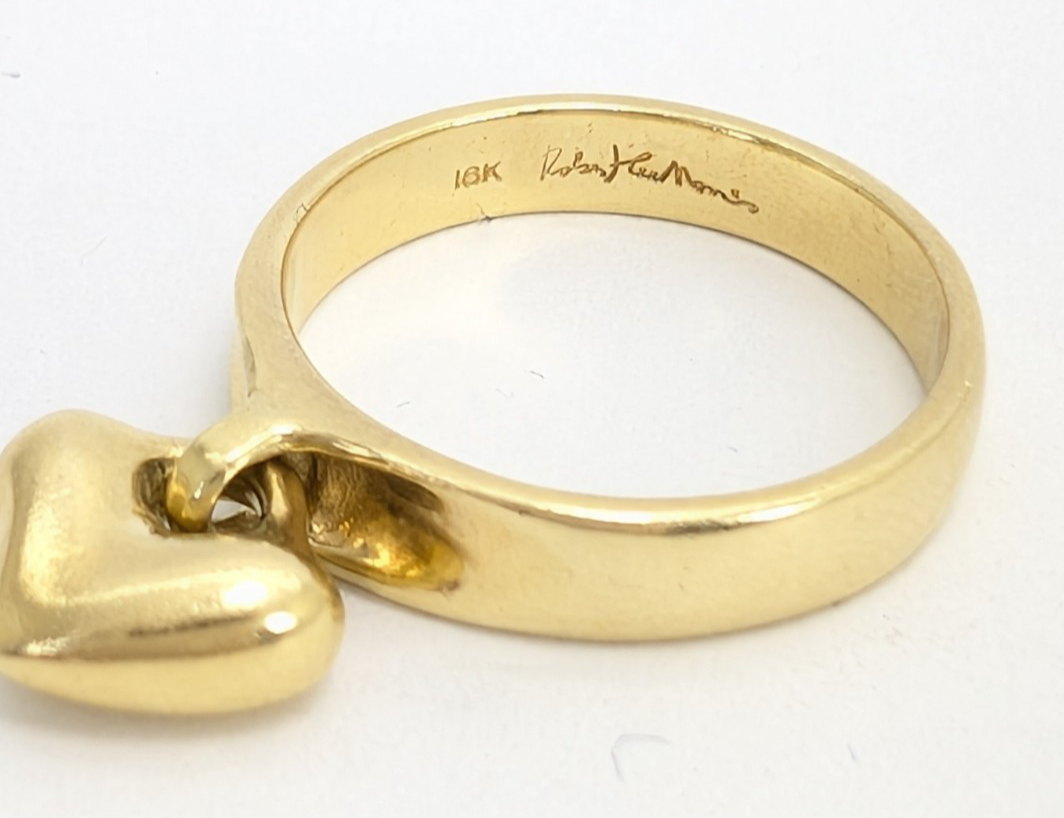 Robert Lee Morris 18K Yellow Gold Dangle Heart Band Ring 11137 - Image 4