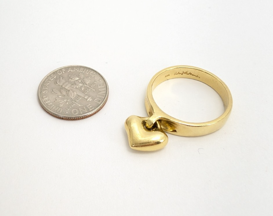 Robert Lee Morris 18K Yellow Gold Dangle Heart Band Ring 11137 - Image 7