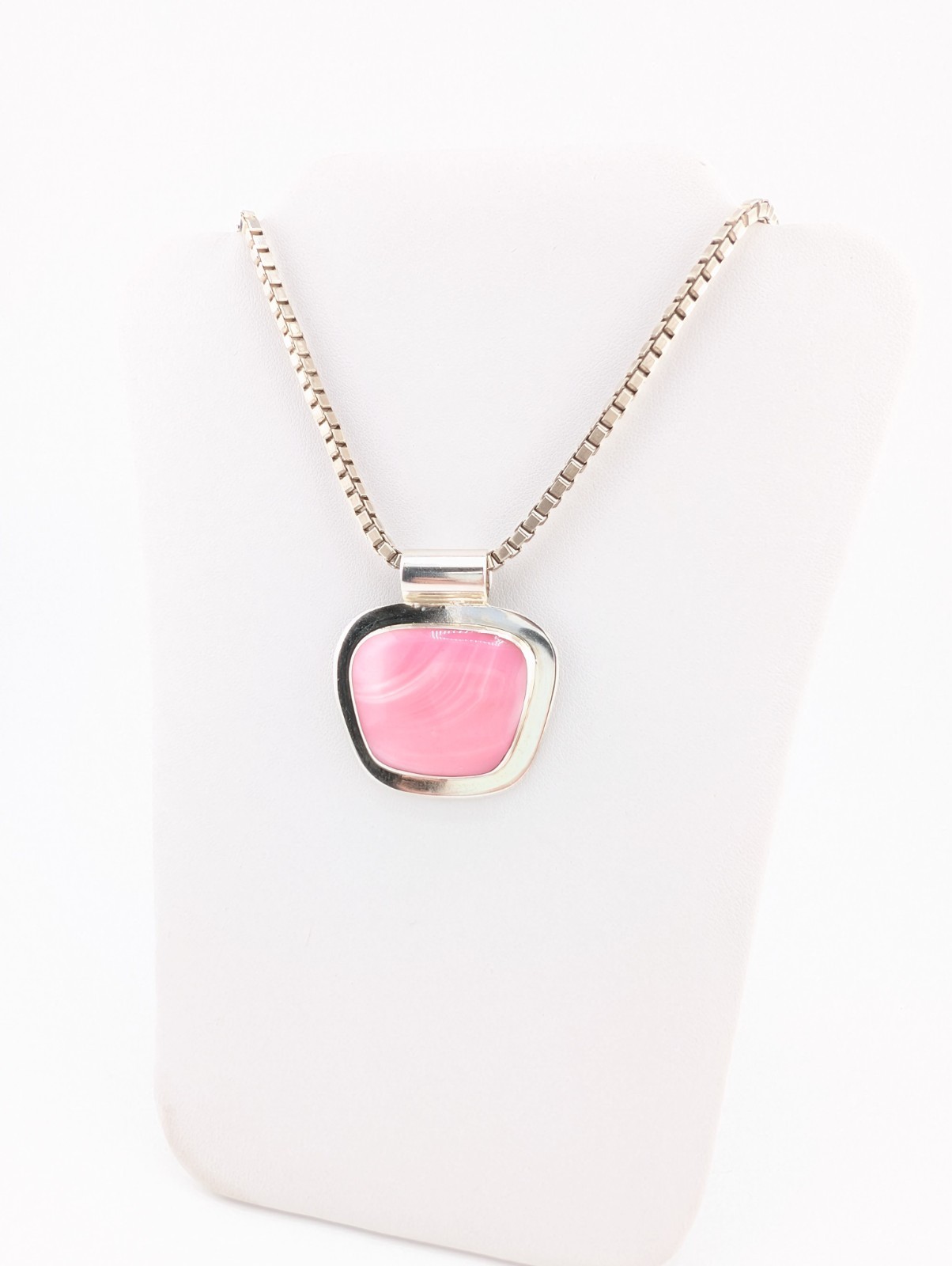 Sterling Silver 925 Lace Agate Pink Vintage Pendant Necklace O1474- FOX687 - Image 6