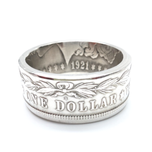 90% Silver US 1921 One Dollar Coin Band Ring Oak494