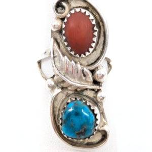 Sterling Silver 925 6 Ring Turquoise & Carnelian 14632