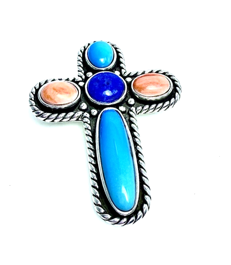 Sterling Silver 925 1 7/8" Pendant Relios Multi Gem Pin/ Pen 12564