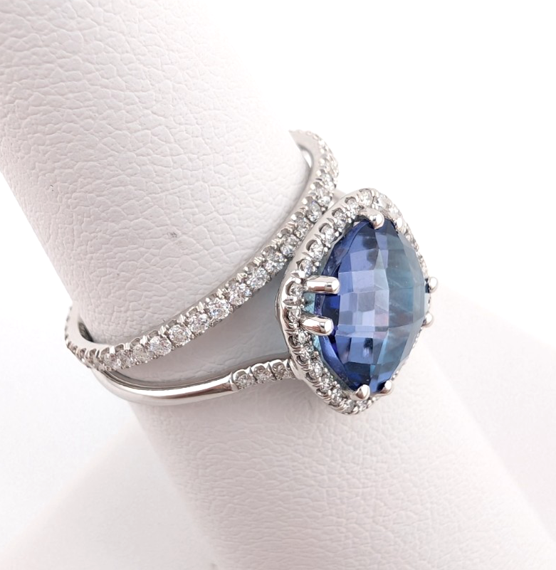 Kalan Alexandrite Halo 18K White Gold ring set OAK599 - Image 4