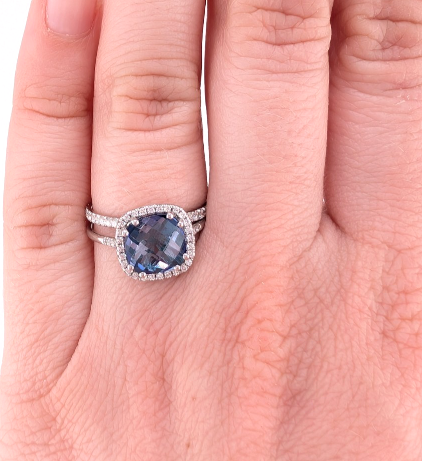 Kalan Alexandrite Halo 18K White Gold ring set OAK599 - Image 13