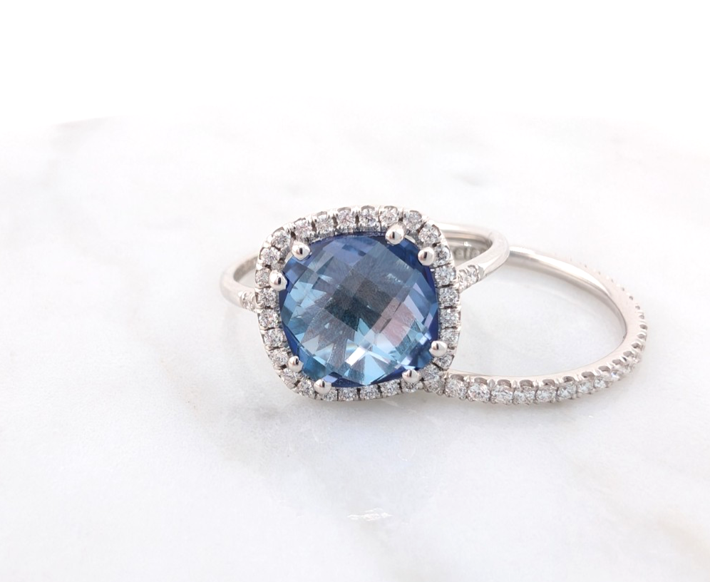 Kalan Alexandrite Halo 18K White Gold ring set OAK599 - Image 17
