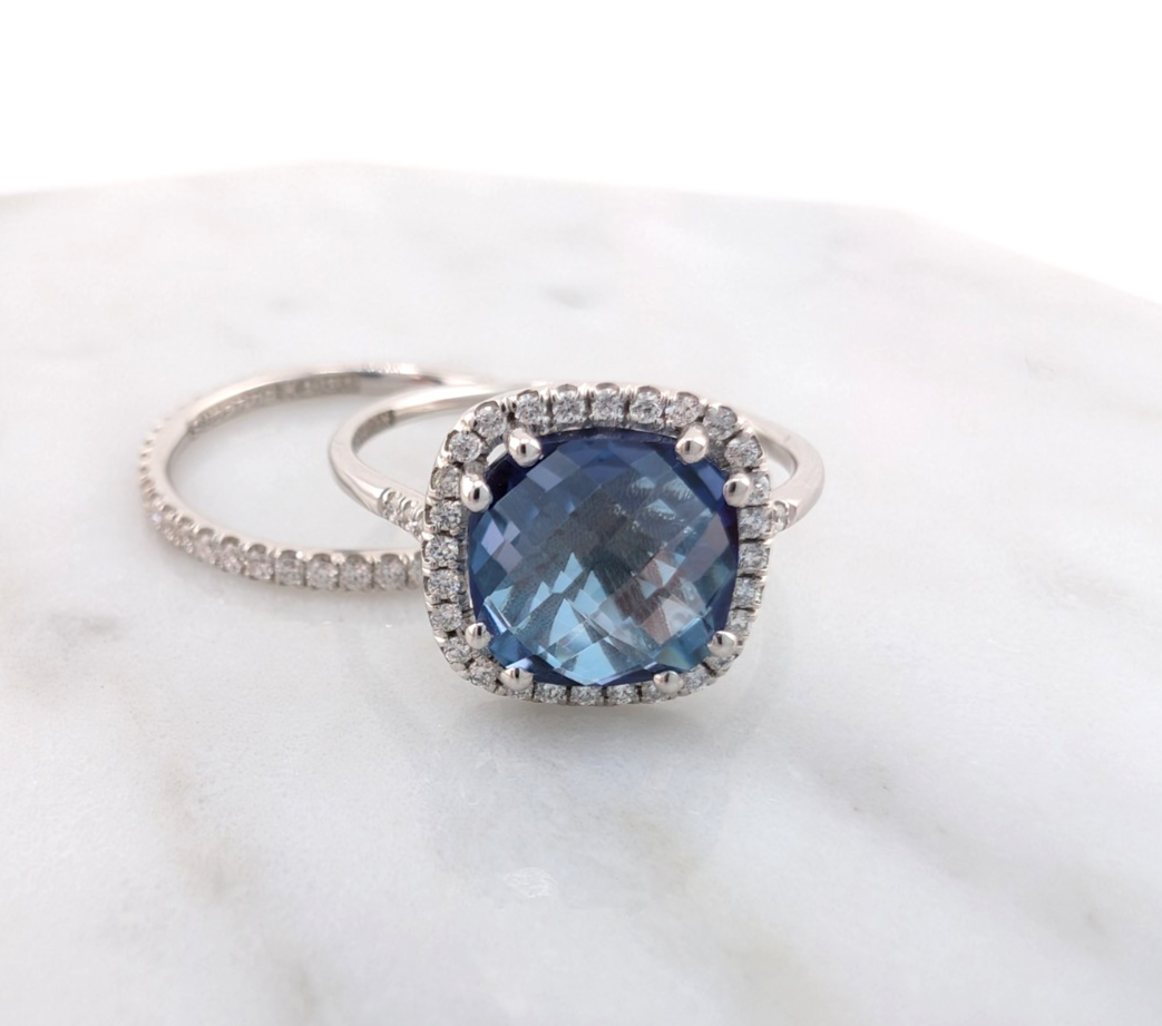Kalan Alexandrite Halo 18K White Gold ring set OAK599 - Image 18