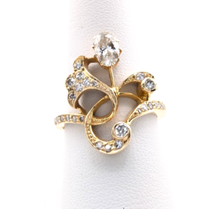 14K Yellow Gold Vintage Edwardian Cocktail 3/4ctw Diamond Ring OAK864