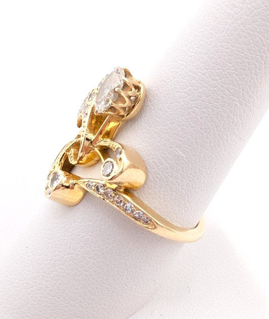 14K Yellow Gold Vintage Edwardian Cocktail 3/4ctw Diamond Ring OAK864 - Image 3