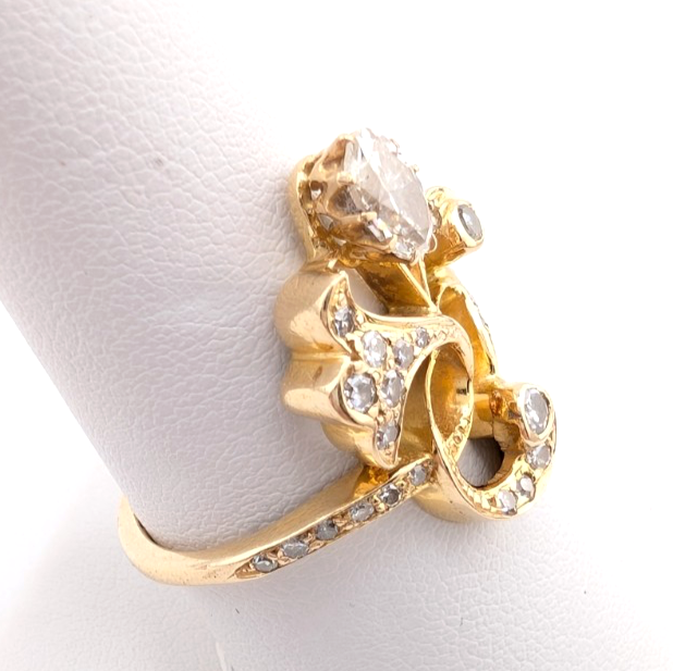 14K Yellow Gold Vintage Edwardian Cocktail 3/4ctw Diamond Ring OAK864 - Image 4