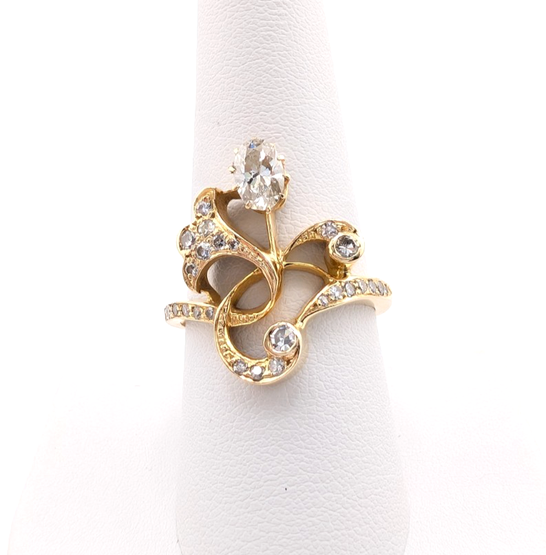 14K Yellow Gold Vintage Edwardian Cocktail 3/4ctw Diamond Ring OAK864 - Image 5