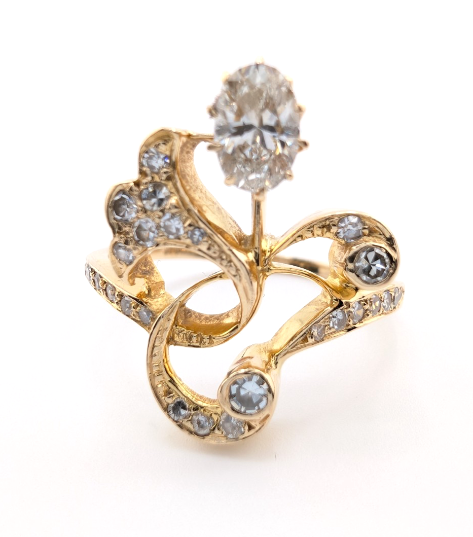 14K Yellow Gold Vintage Edwardian Cocktail 3/4ctw Diamond Ring OAK864 - Image 6