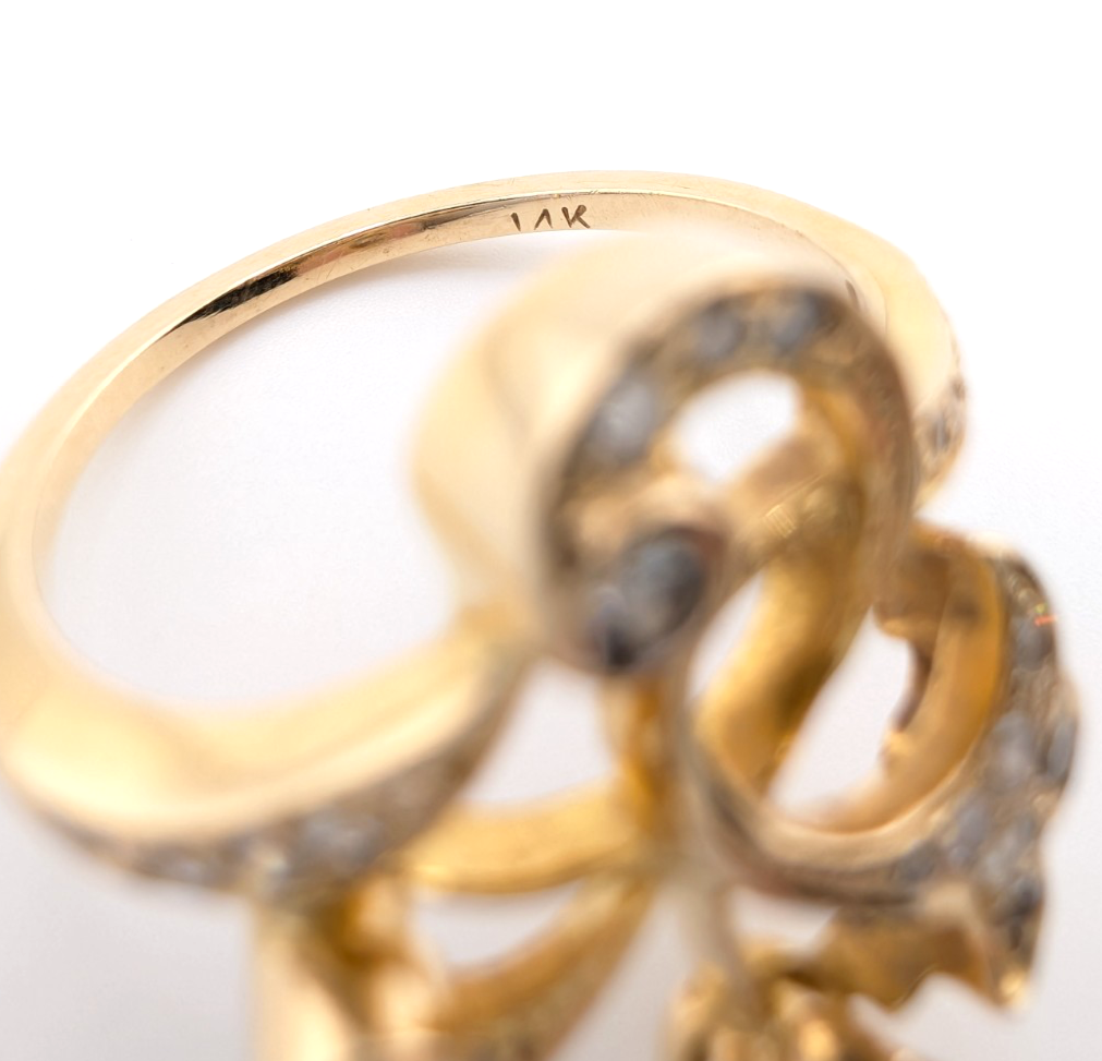 14K Yellow Gold Vintage Edwardian Cocktail 3/4ctw Diamond Ring OAK864 - Image 7