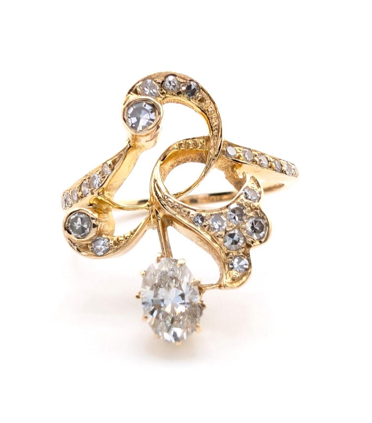 14K Yellow Gold Vintage Edwardian Cocktail 3/4ctw Diamond Ring OAK864 - Image 8