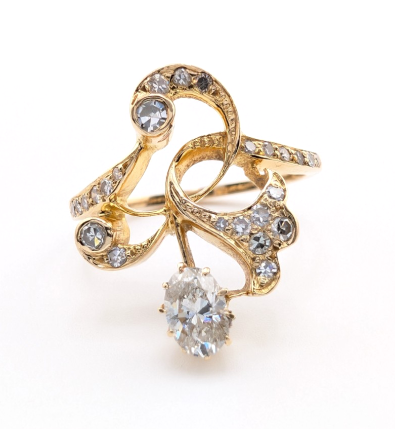 14K Yellow Gold Vintage Edwardian Cocktail 3/4ctw Diamond Ring OAK864 - Image 9
