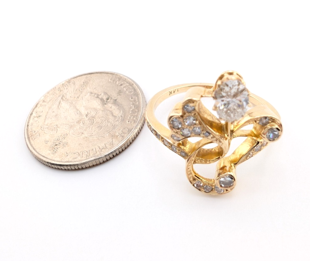 14K Yellow Gold Vintage Edwardian Cocktail 3/4ctw Diamond Ring OAK864 - Image 10