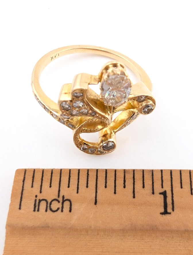 14K Yellow Gold Vintage Edwardian Cocktail 3/4ctw Diamond Ring OAK864 - Image 11