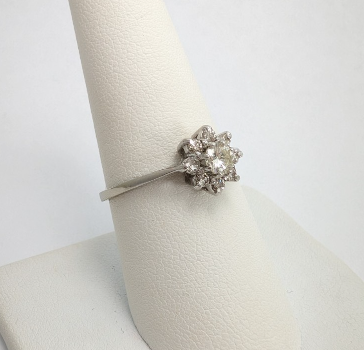 14K White Gold .50 ctw Diamond Cluster Flower Ring 11081 - Image 2