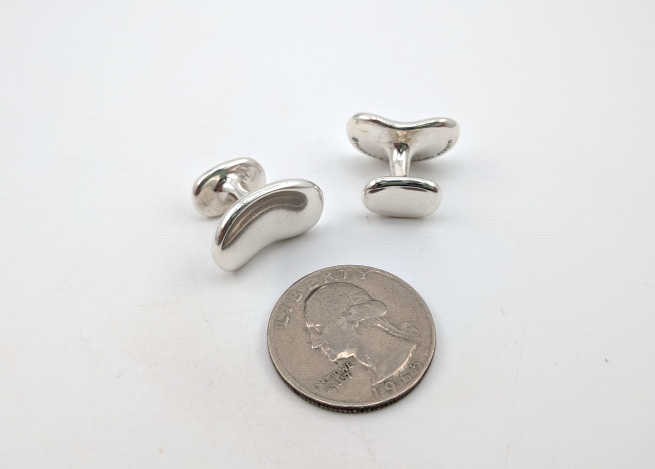 Tiffany & Co Sterling Silver 925 Elsa Peretti Bean Cufflinks 25507 - Image 9