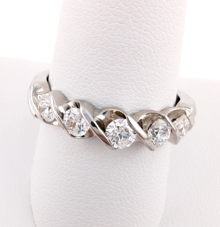 Vintage Diamond 5 Stones Band 14k White Gold Ring - OAK603