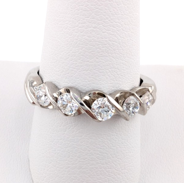 Vintage Diamond 5 Stones Band 14k White Gold Ring - OAK603 - Image 2
