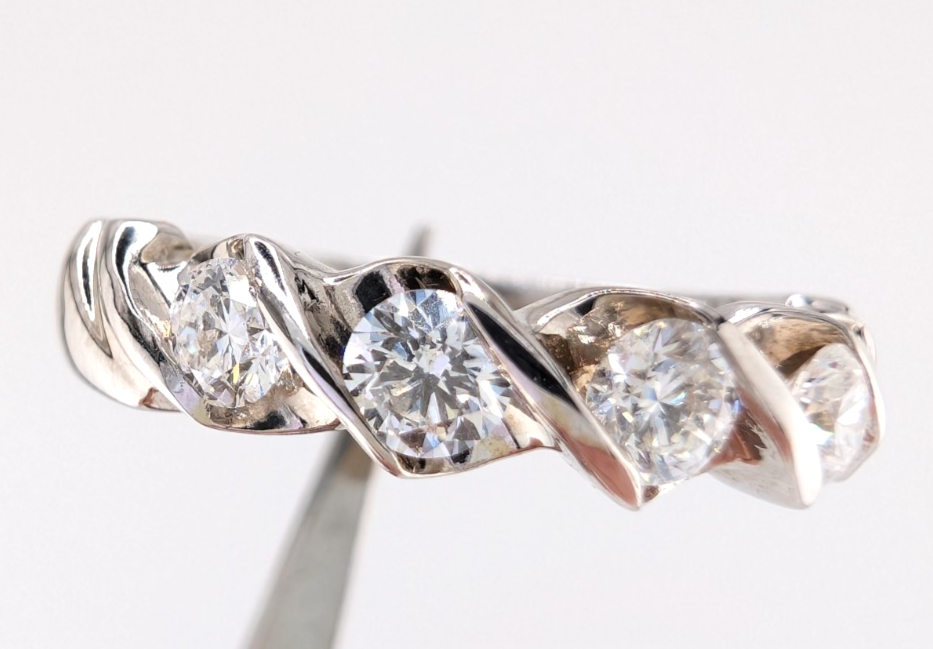 Vintage Diamond 5 Stones Band 14k White Gold Ring - OAK603 - Image 7