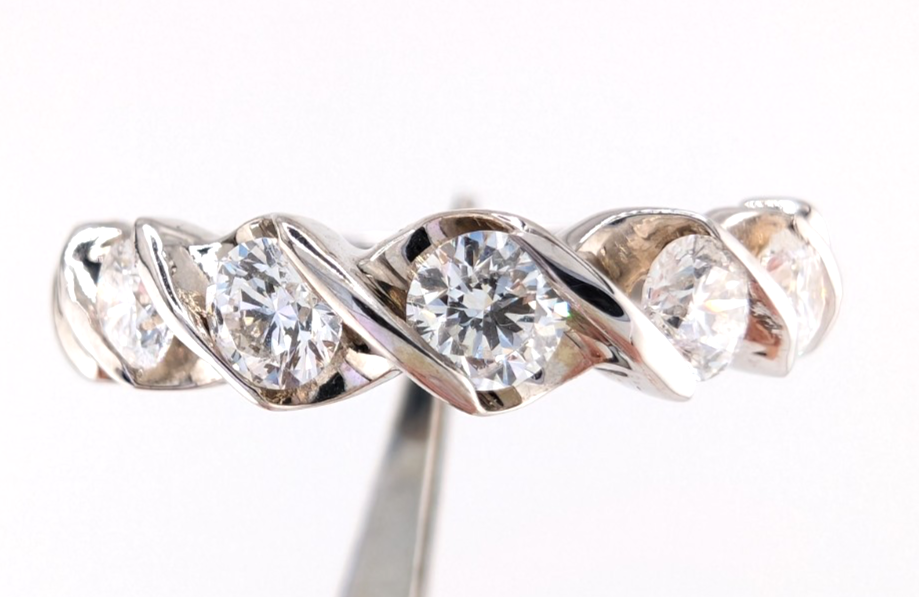 Vintage Diamond 5 Stones Band 14k White Gold Ring - OAK603 - Image 8