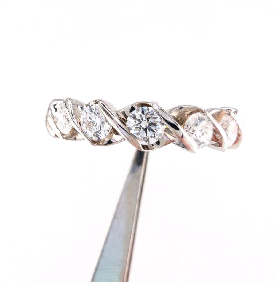 Vintage Diamond 5 Stones Band 14k White Gold Ring - OAK603 - Image 10