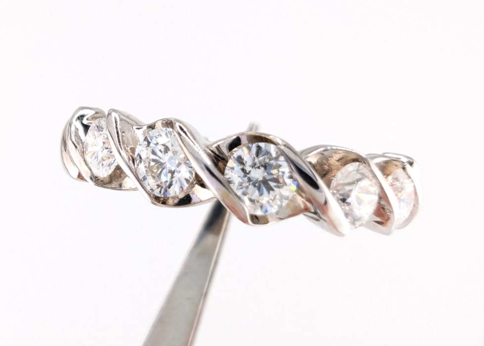 Vintage Diamond 5 Stones Band 14k White Gold Ring - OAK603 - Image 11