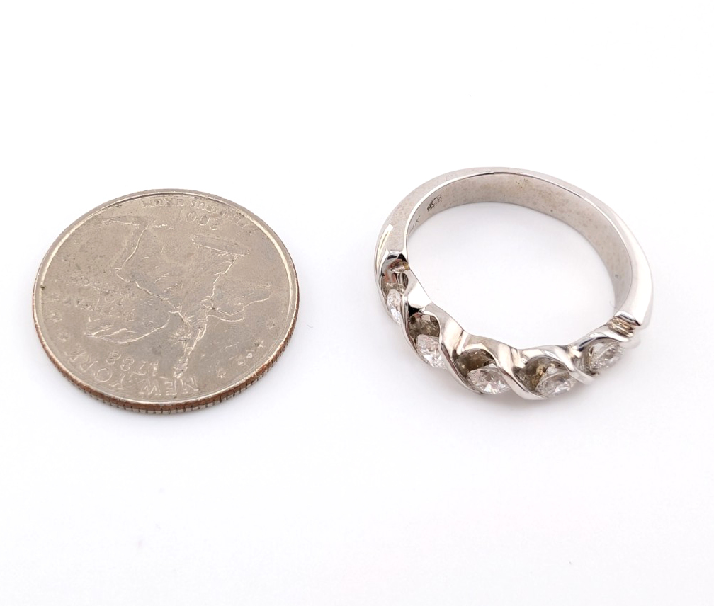 Vintage Diamond 5 Stones Band 14k White Gold Ring - OAK603 - Image 14