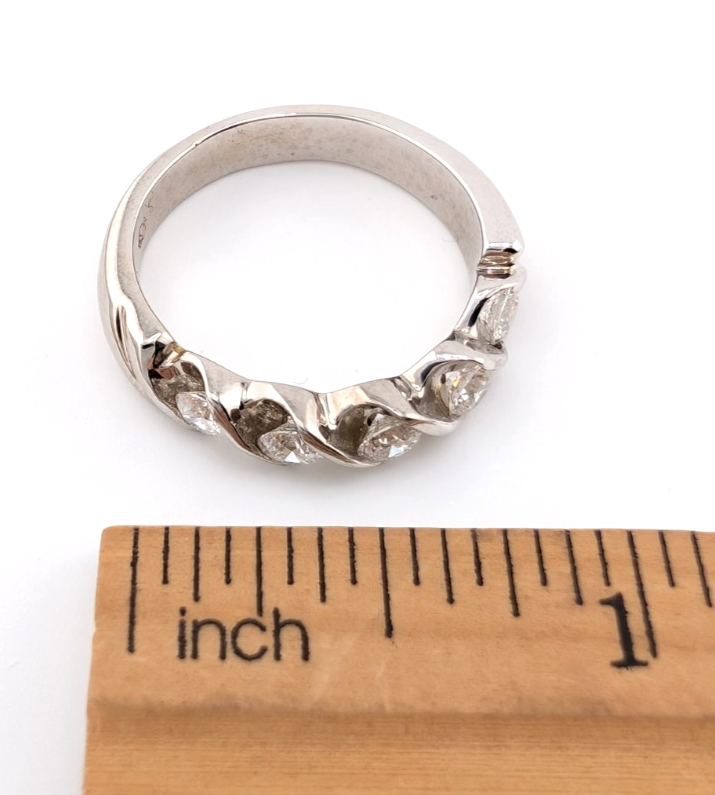 Vintage Diamond 5 Stones Band 14k White Gold Ring - OAK603 - Image 15