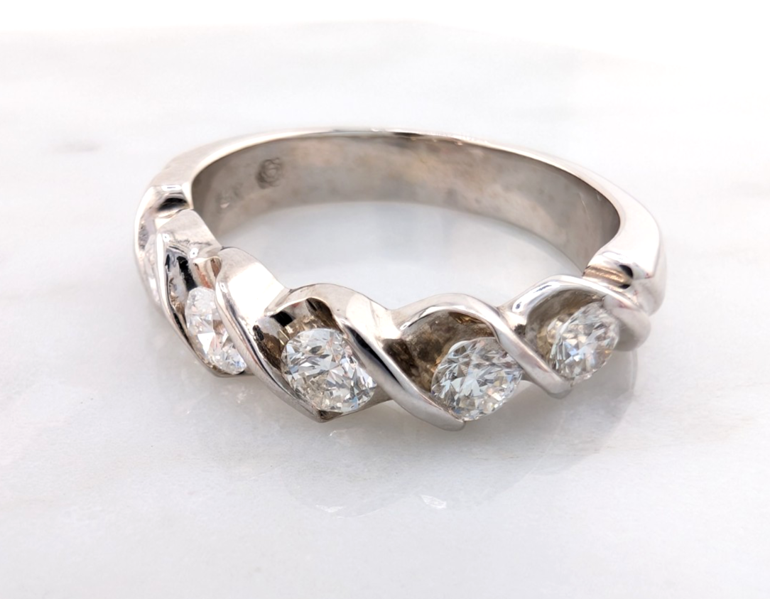 Vintage Diamond 5 Stones Band 14k White Gold Ring - OAK603 - Image 16