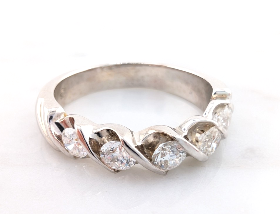 Vintage Diamond 5 Stones Band 14k White Gold Ring - OAK603 - Image 17
