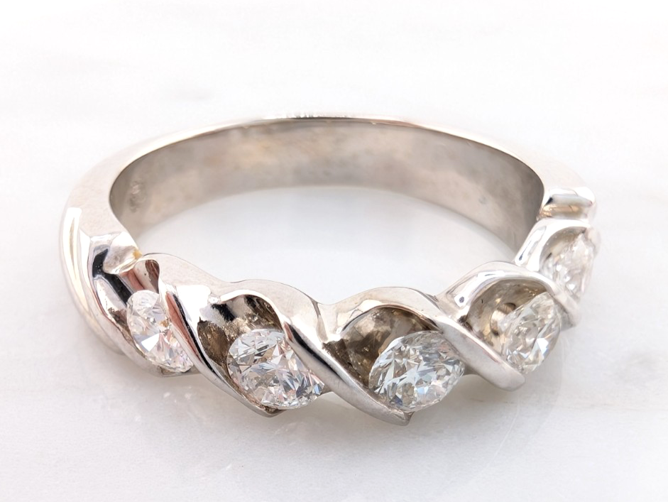 Vintage Diamond 5 Stones Band 14k White Gold Ring - OAK603 - Image 18