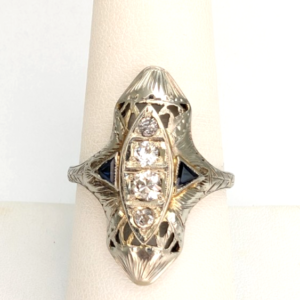 Vintage 14K White Gold .25ctw Diamond & Sapphire Ring P1008-Oak396